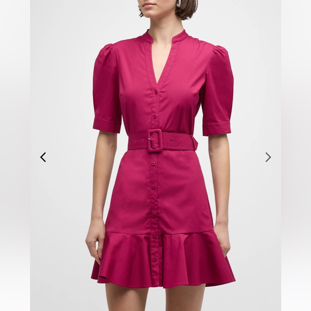 VERONICA BEARD Molly Short-Sleeve Button-Front Magenta Mini Dress 8